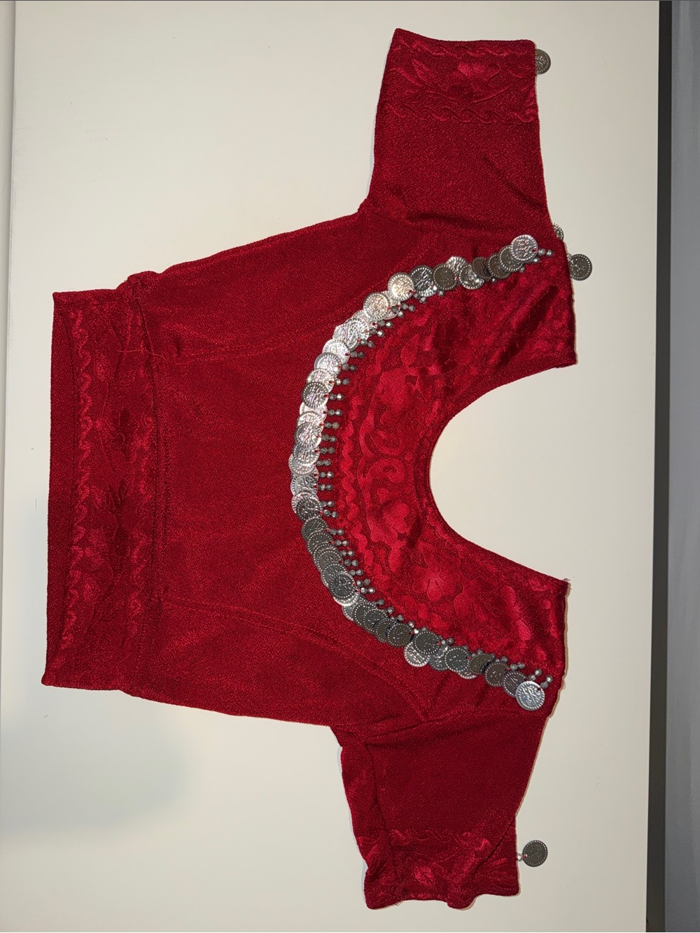 Red Coin-Trim Women's Statement Crop Top Bellydance style + jewelry accessories